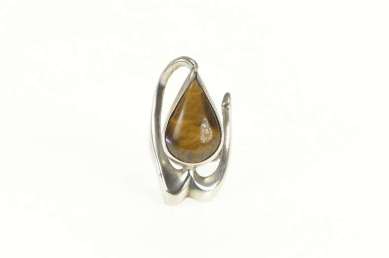 Sterling Silver Pear Tiger's Eye Cabochon Taxco Ring