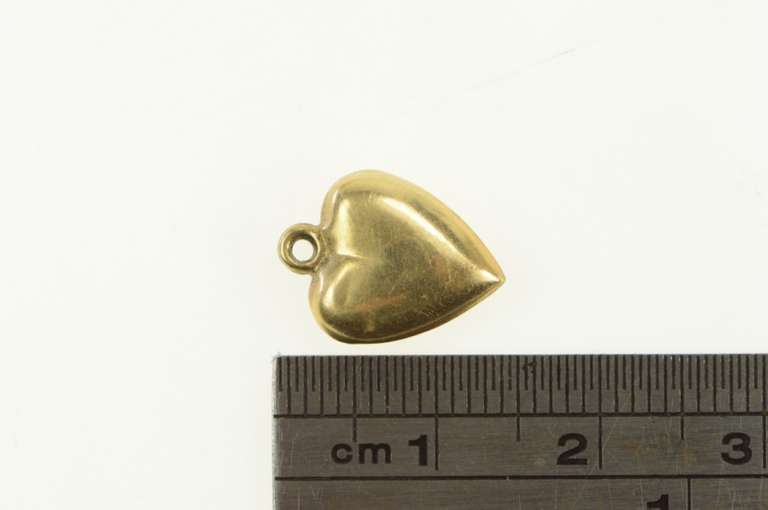 14K Yellow Gold Victorian Forget Me Not Puffy Heart Love Charm/Pendant