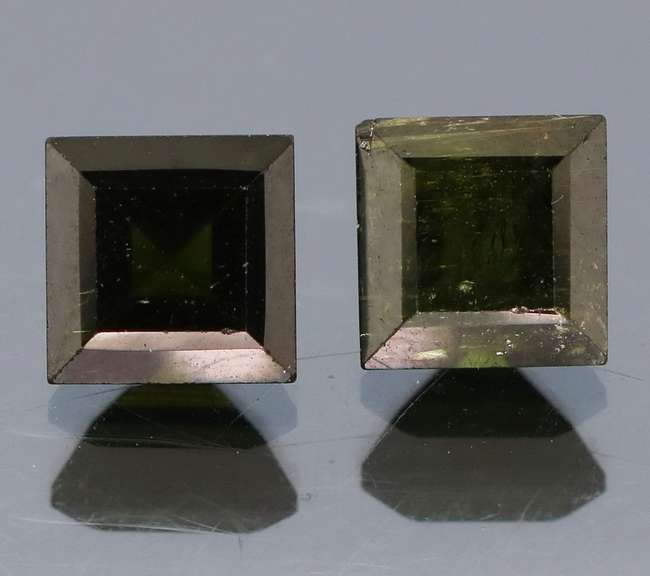 Square cut 2.22ct midnight olive green Tourmaline pair