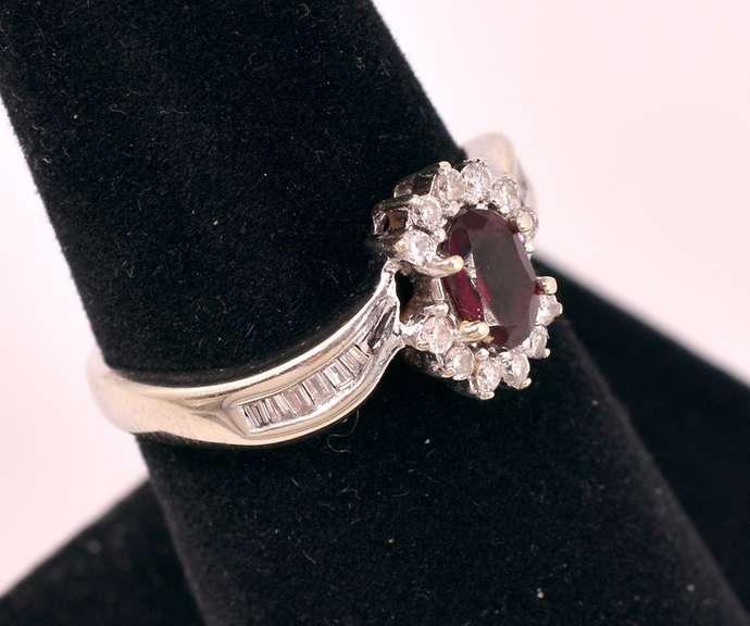 Beautiful Rubellite Tourmaline and Diamond Ring in 14K White Gold