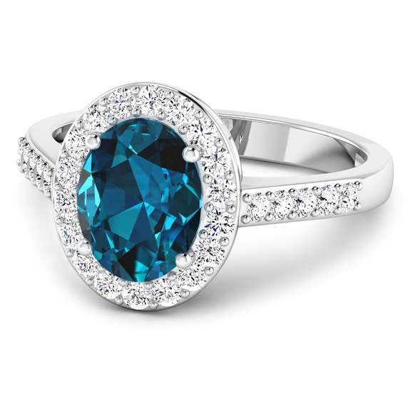 14 K Gold 2 Ct London Blue Topaz & Diamond Ring