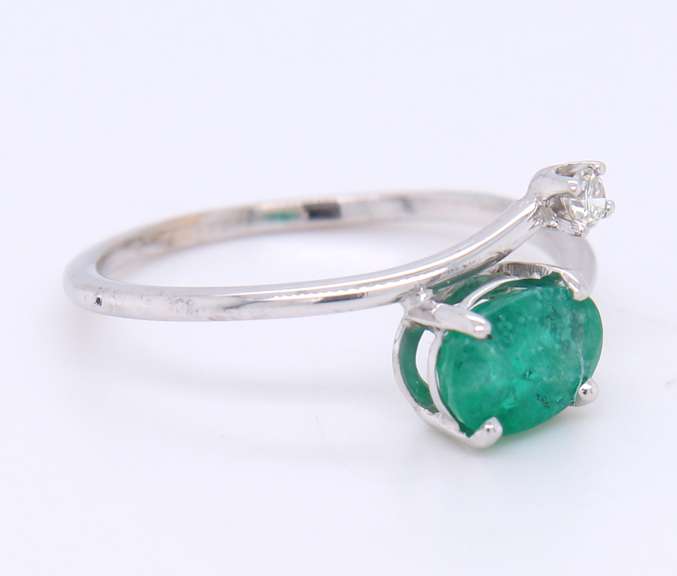 Favorite White Gold Oval Emerald and Diamond open Ring
