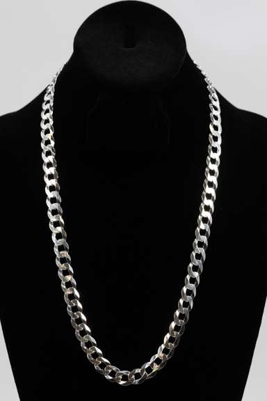 Men's 10mm Solid .925 Sterling Silver Flat Curb Chain Link Italy Necklace 20"
