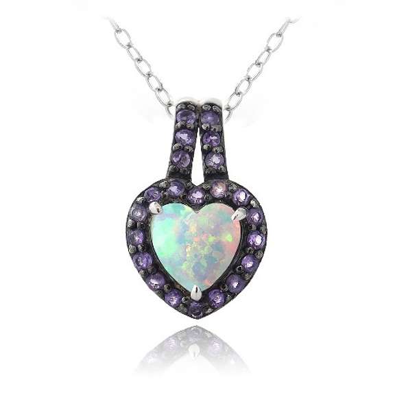 Sterling Silver Created White Opal & Amethyst Pendant