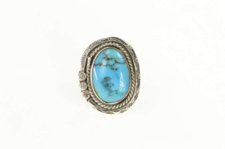 Sterling Silver Turquoise Southwestern Handmade Cabochon Ring