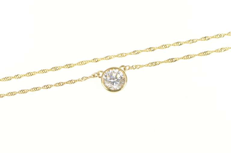 10K Yellow Gold Round Solitaire Cubic Zirconia Chain Necklace