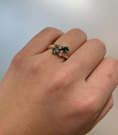 14kt Solid Yellow Gold, Emerald, and Diamond Ring