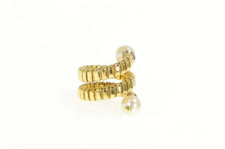 18K Yellow Gold 7.5mm Pearl Squared Spiral Coil Statement Ring