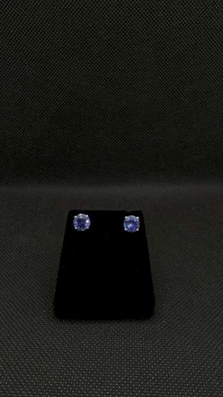 PAIR OF AUTHENTIC BLUE TANZANITE SOLITAIRE STUDS