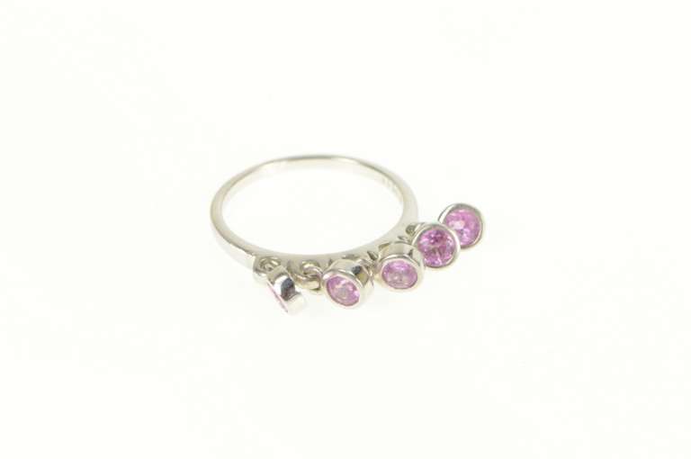 10K White Gold Pink Topaz Fringe Tassel Charm Band Ring