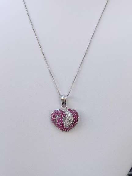 Rare Natural Ruby & Natural White Sapphire Heart Pendant