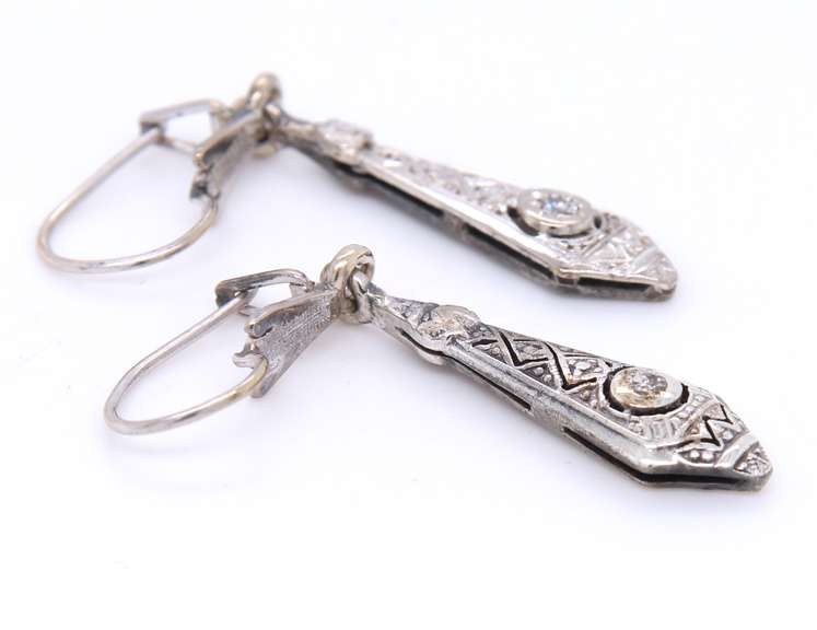 Antique 12kt White Gold Diamond Dangle Earrings