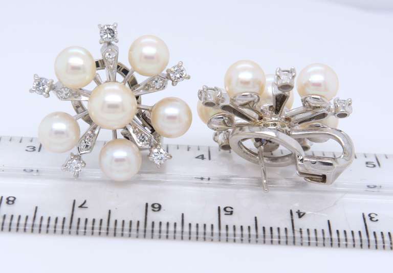 Fantastic White Gold Pearl and Diamond Star Earrings