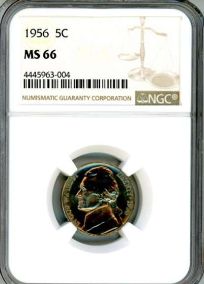 1956 Jefferson Nickel in NGC MS66