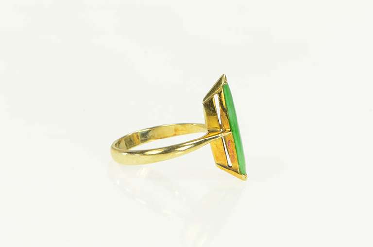 18K Yellow Gold Marquise Navette Jadeite 1960's Vintage Ring