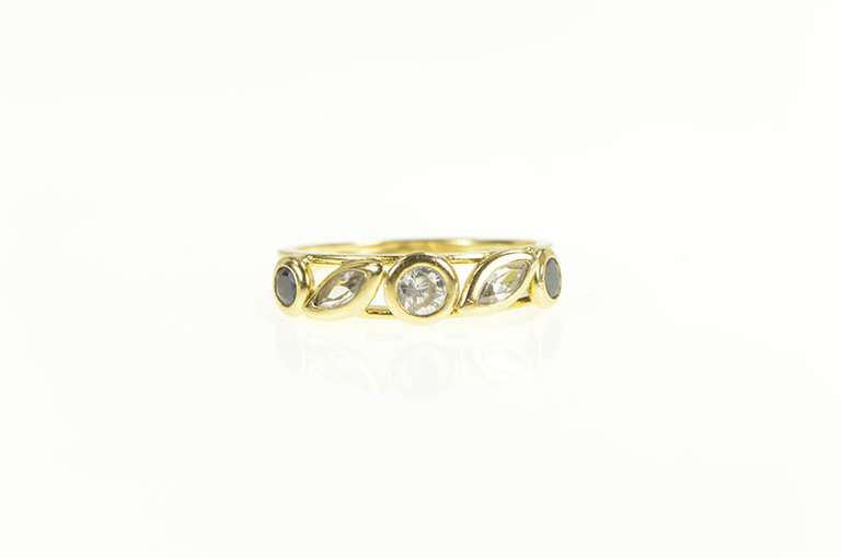 18K Yellow Gold Cubic Zirconia Black Onyx Statement Band Ring