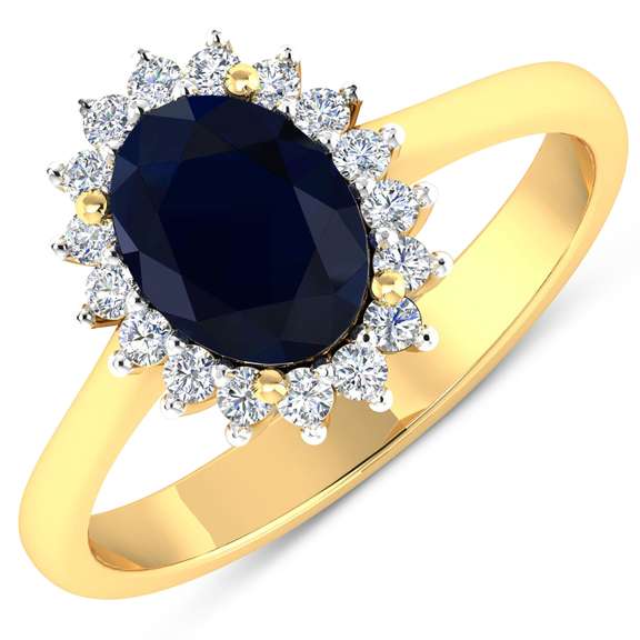 14 Kt Solid Yellow Gold Kashmir Midnight Blue Sapphire Diamond Ring