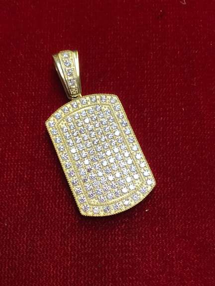 MENS STERLING WITH CRYSTALS DOG TAG- HEAVY.