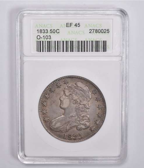 EF45 1833 Capped Bust Half Dollar O-103 ANACS