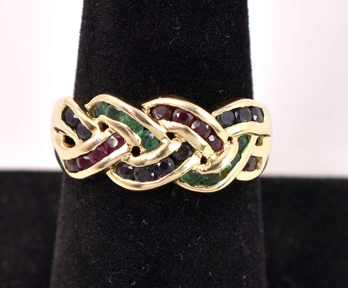 Exciting Emerald, Sapphire, and Ruby Ring in 14K Yellow Gold