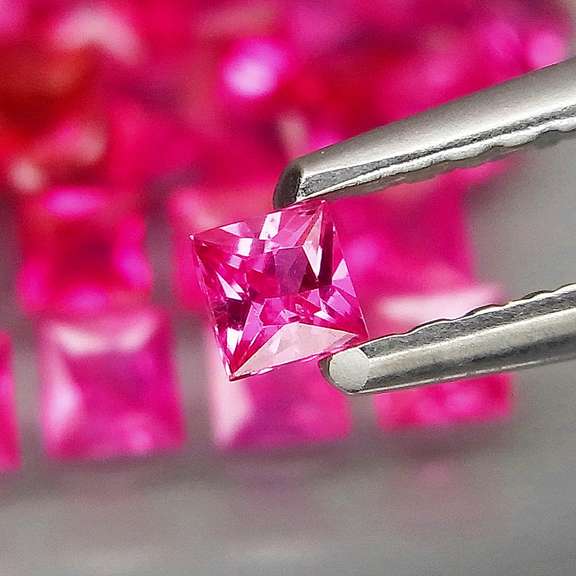 Rare heated only 3.53ct princess cut pink Sapphire set