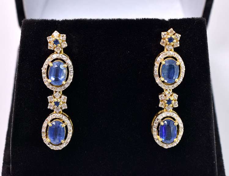Precious 3.50CTW Kyanite & 1.33CTW Diamond Dangle Earrings in Gold Plated Sterling Silver