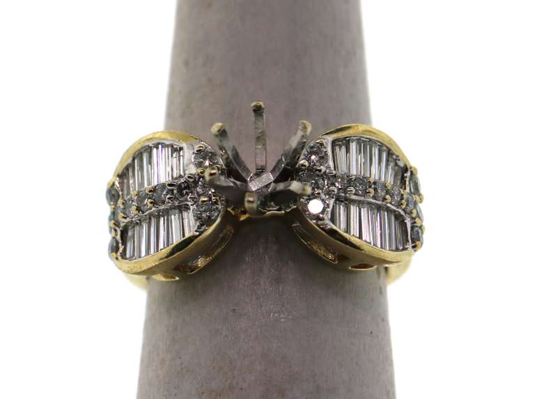 Baguette Diamond Ring with Blossoming Diamond Centerpiece on 14k Gold Band