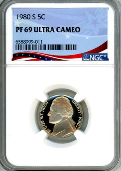 1980-S Jefferson Nickel in NGC PF69 Ultra Cameo