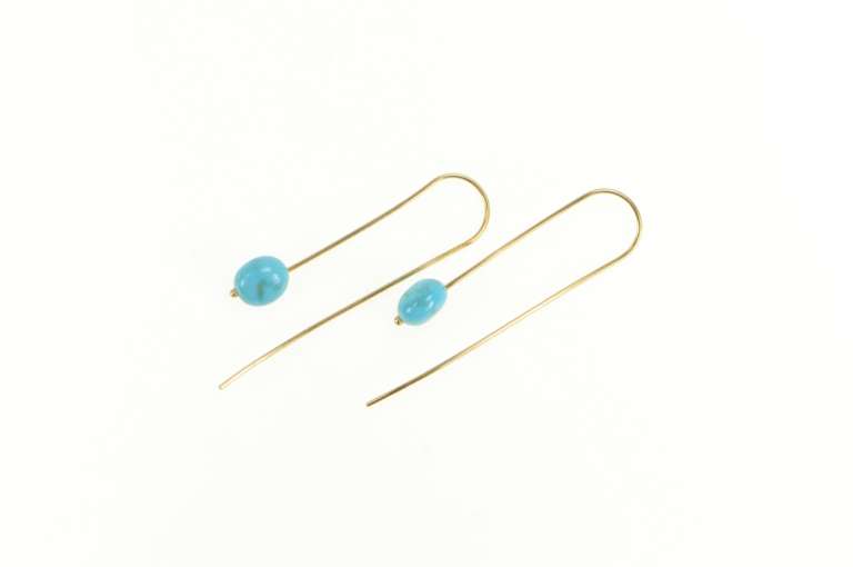 14K Yellow Gold Southwestern Turquoise Hook Dangle Statement Earrings