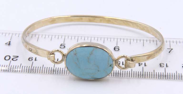 Vintage 925 Sterling Silver Signed Turquoise Bangle