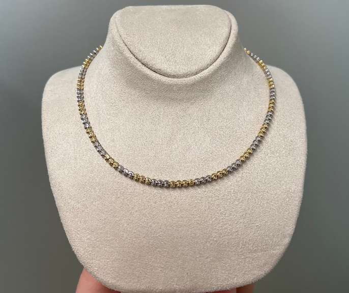 14kt Solid Tri-Color Gold Beaded Necklace