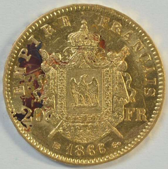 Lustrous BU 1866-BB France Napoleon III 20 Francs Gold