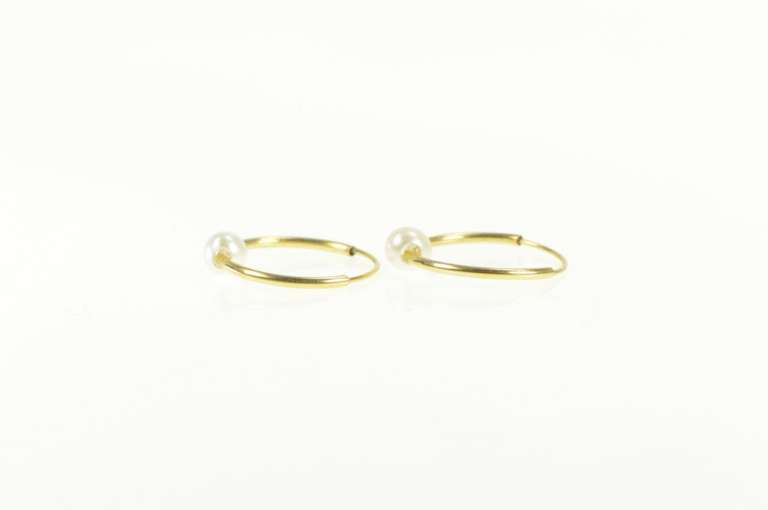 10K Yellow Gold Pearl Beaded 14.0mm Round Huggies Hoop Earrings