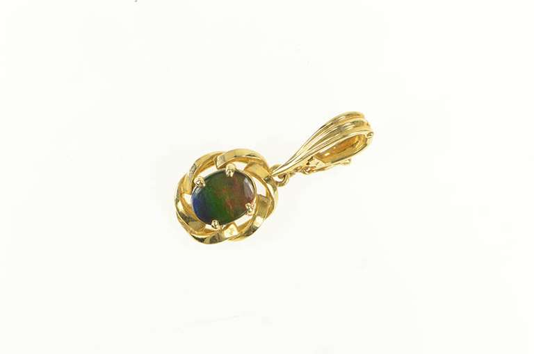 14K Yellow Gold Oval Ammolite Doublet Vintage Statement Pendant