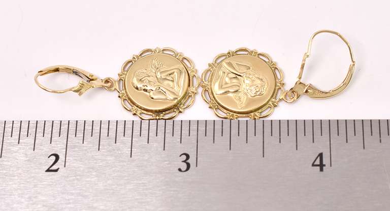 Amazing Guardian Angel Earrings in 14K Yellow Gold