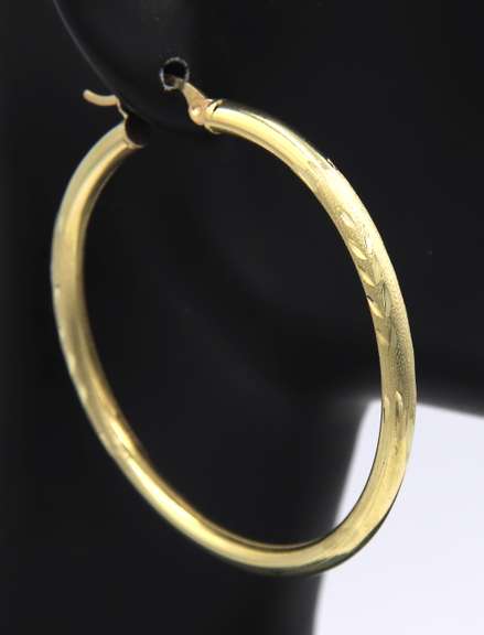 Beautiful Yellow Gold Large Satin Finish Hoop Earrings