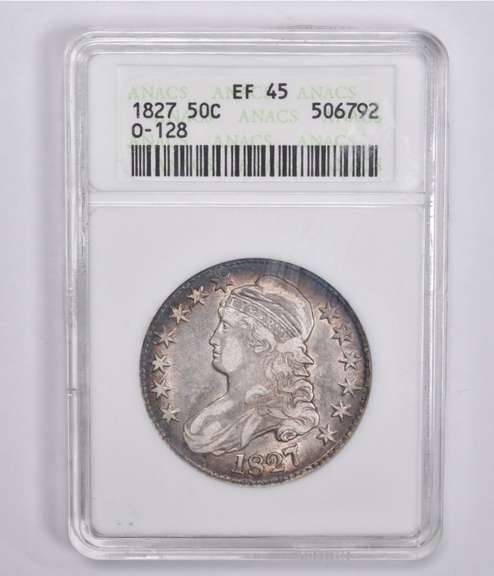 EF45 1827 Capped Bust Half Dollar O-128 ANACS