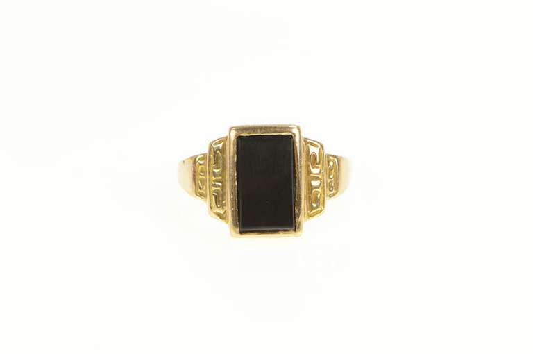 18K Yellow Gold Emerald Cut Black Onyx Vintage Statement Ring