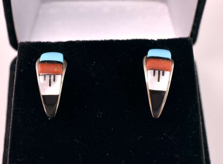 Native American Half Hoop Inlay Earrings