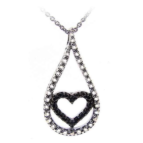 Black Diamond Accent Teardrop Necklace in Sterling Silver