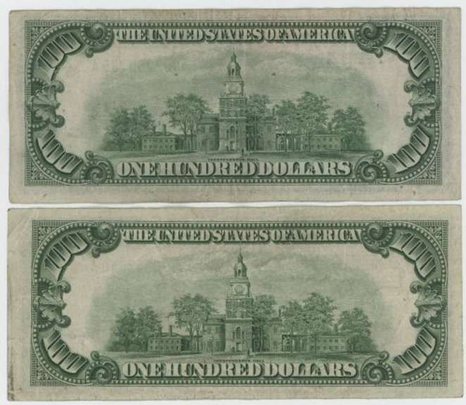 Pair of nice collectible 1934 Series $100 Federal Reserve Note