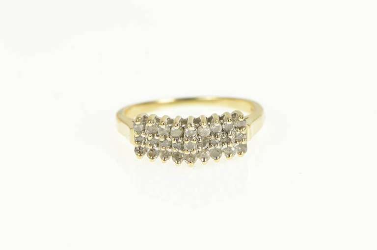 10K Yellow Gold Squared Tiered Diamond Row Band Vintage Ring