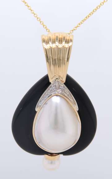 Favorite Pearl Mabe and Black Onyx Pendant Enhancer on Chain
