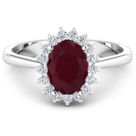 Elegant 14 Kt White Gold Ruby Diamond Ring