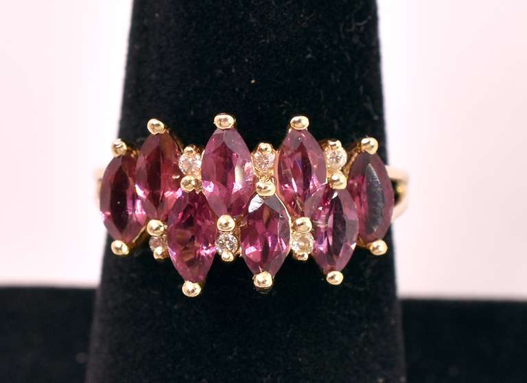 Precious Pink Tourmaline and Diamond Ring in 14k Yellow Gold