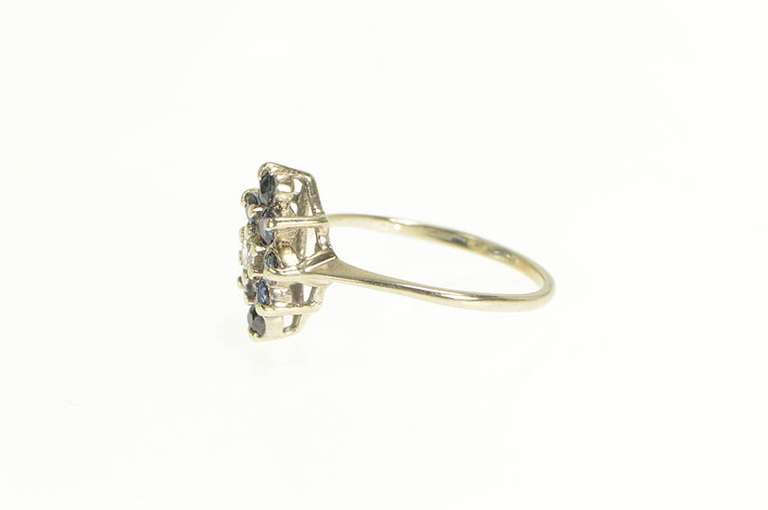 14K White Gold Squared Sapphire Diamond Halo Cluster Ring