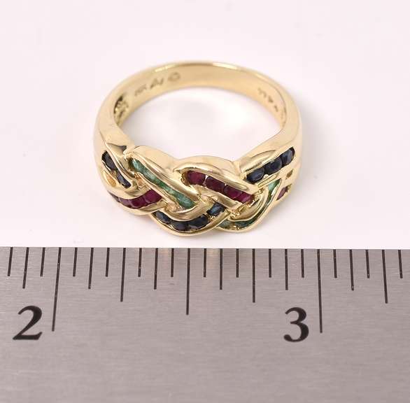 Exciting Emerald, Sapphire, and Ruby Ring in 14K Yellow Gold