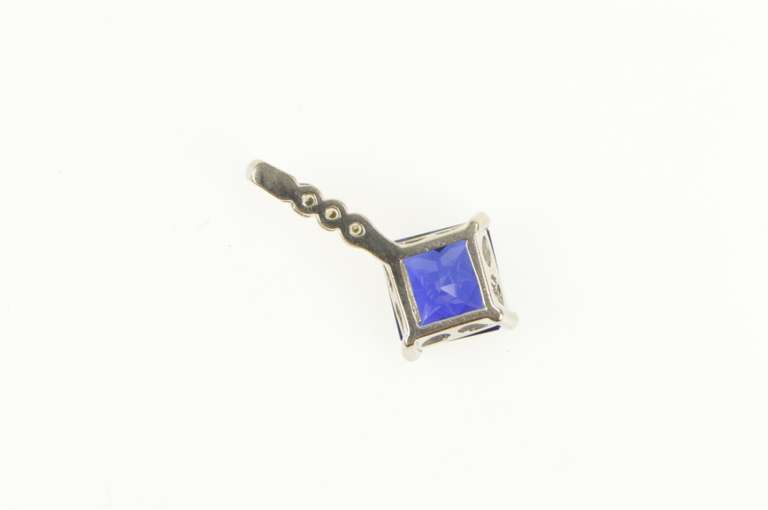 14K Yellow Gold Cushion Faceted Syn. Sapphire Diamond Pendant