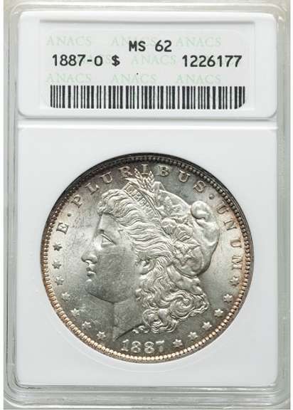 Exceptional BU 1887O Morgan Silver Dollar Old ANACS Holder MS 62!