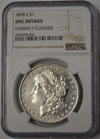 1878-S Morgan Silver Dollar NGC UNC Details Harshly Cleaned